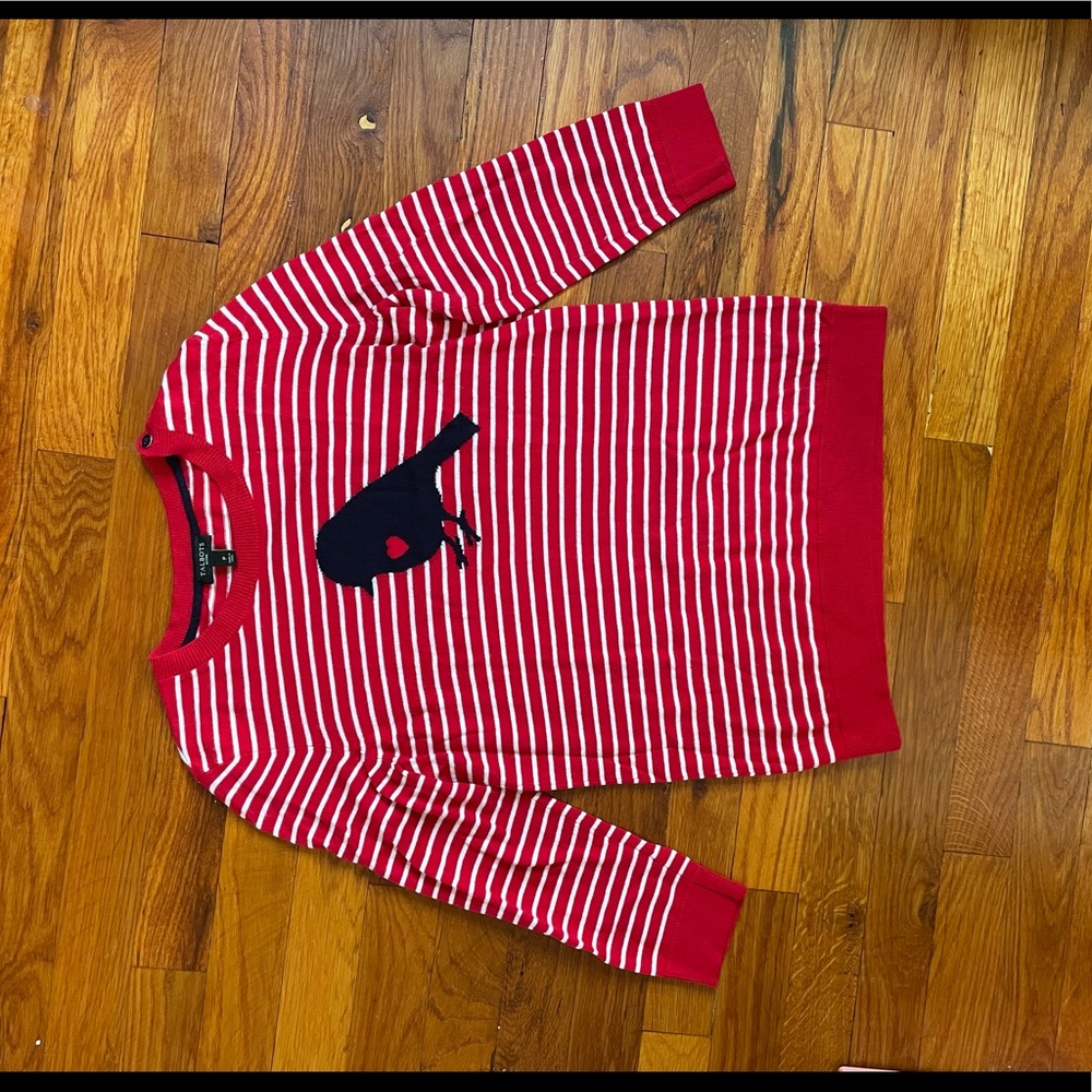 Talbots petite red stripe bird heart sweater